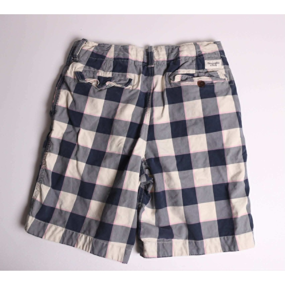 Abercrombie & Fitch Mens 32 Navy Blue White Plaid Drawstring Chino Shorts - Picture 3 of 6